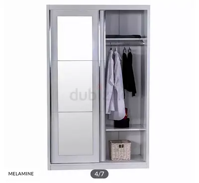 White Sliding Door Wardrobe with Mirror - 2 Doors, Melamine Finish