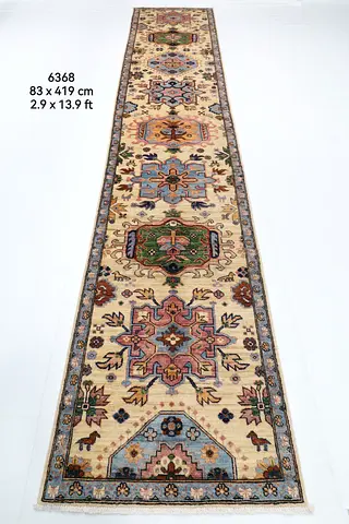 Handmade Multicolor Wool Runner Rug - 83 x 419 cm (2.9 x 13.9 ft)