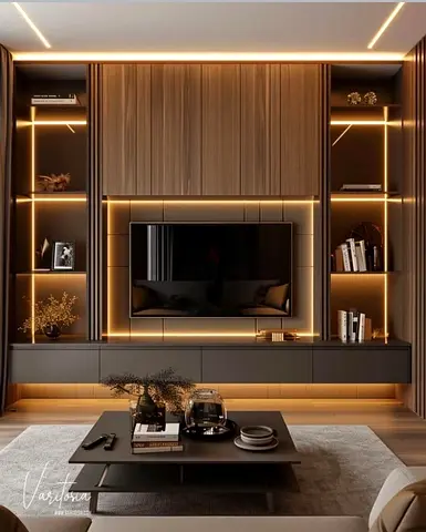 Modern built-in entertainment center / TV wall unit with LED lighting