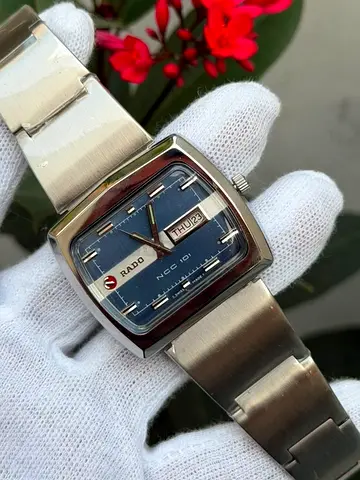 Rado NCC 101 Automatic Men's Watch, Blue Dial Day Date, Square TV Shape
