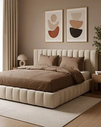 Upholstered Tufted Bed Frame with Headboard - Beige, King Size