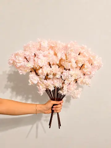 Set of 4 High-Density Artificial Cherry Blossom Bunches — Baby Pink