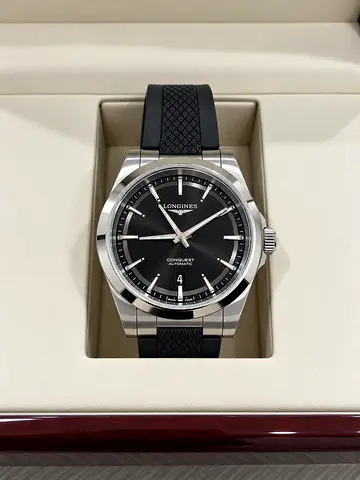 Longines Conquest Automatic Men's Watch - Black Dial, Rubber Strap
