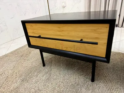 Marina Home Modern Black & Bamboo Nightstand with Single Drawer