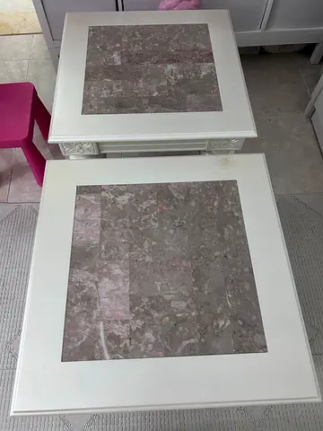 2 identical Wooden side table with marble accent on top