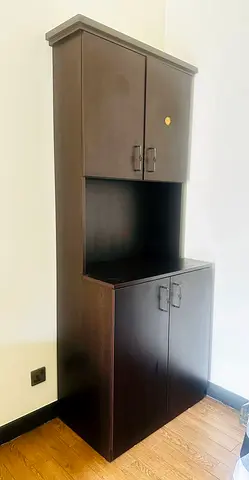 Dark Wood Tall Storage / Bar Cabinet with Open & closed Shelves - Good Condition