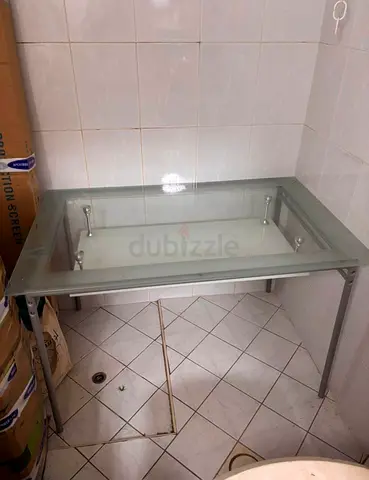 Glass and metal computer table