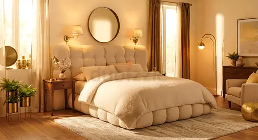 Queen tufted upholstered bed with headboard - beige Brand new
