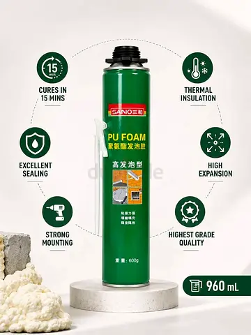 SANO High-Expansion PU Foam Sealant, 960 mL Polyurethane Spray Filler