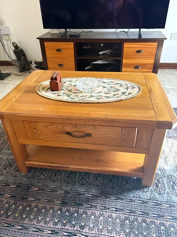 Solid oak dining table, solid oak coffee table, Solid oak display cabinet Price for complete set