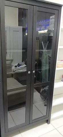 Glass Display Cabinet / Showcase with Lockable Doors - Dark Frame