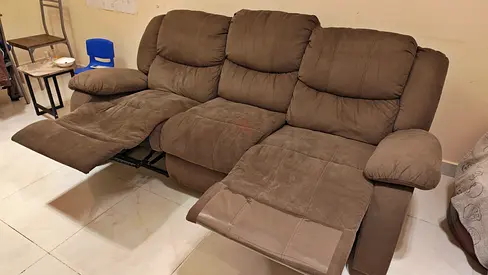 3-seater reclining sofa in brown fabric — good condition