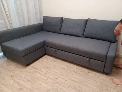 Gray L-shaped Sofa Bed with Storage, Good Condition
