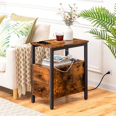 HOOBRO Solid wood and metal End Table with Charging Station (299 AED)