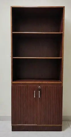 Tall Wooden Bookcase with Lockable Lower Cabinet