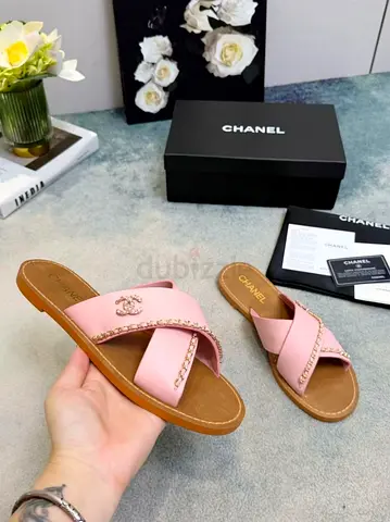 Chanel Pink Leather Crisscross Slides size 41