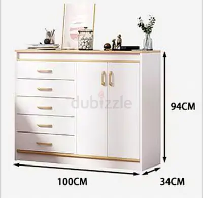 White Storage Cabinet with 5 Drawers and Double Door Cupboard - 100x34x94cm