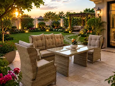 5-piece Wicker Outdoor Patio Sofa Set with Cushions and Glass Table recliner sofa set