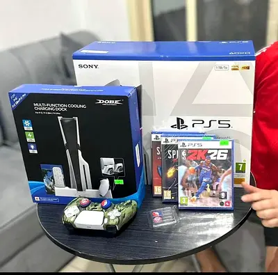 PS5 Slim Disc Edition 1TB Bundle with 2 Controllers + Games