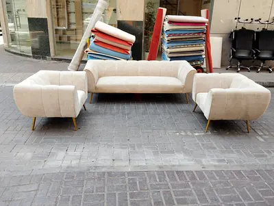 Beige 3-seater Sofa with Two Matching Armchairs - Modern Set