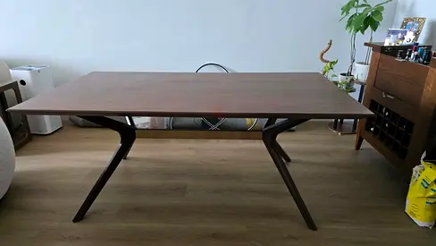 West Elm Wright - Solid Wood Modern Dining Table with Brass Accent