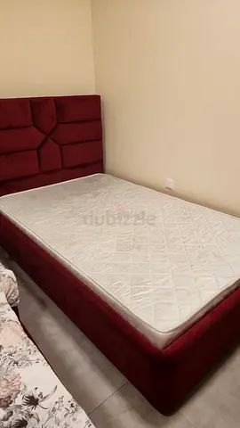 Single bed frame with mattress - red upholstered, excellent condition