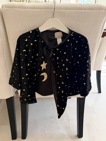 Mimi & Lula Girls Black Velvet cape with Gold Stars and wand set