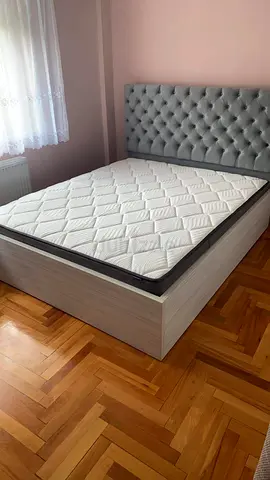 Double bed frame with upholstered headboard - good condition