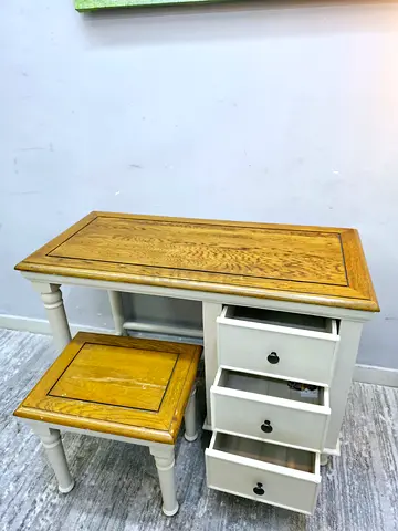 Wooden Dressing Table with Three Drawers and Matching Stool