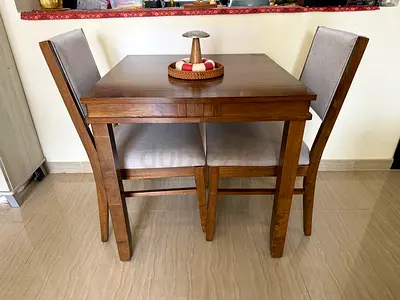 Solid Wood 2-Seater Dining Table with 2 Chairs - Compact Set.