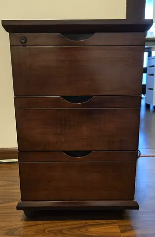 Solid Wood Bedside Chest - 3 Drawers on Castors, Dark Cherry