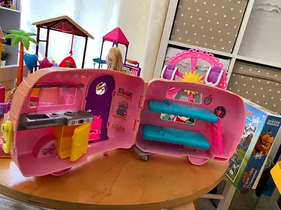 Barbie-style Pink Travel Playset / Doll Carry Case with Accessories