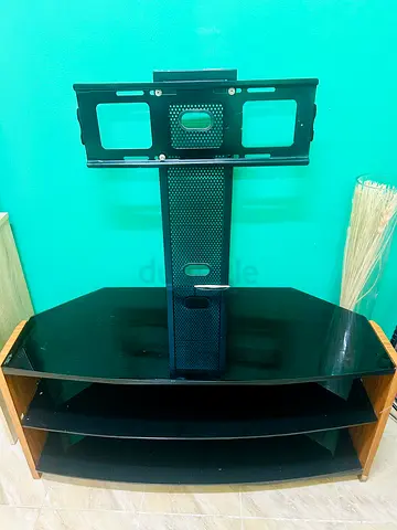 Wood & Glass TV Stand with Wall Mount Bracket