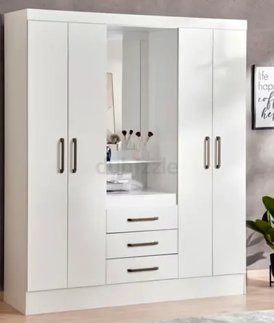 White 4-Door Wardrobe with Mirror and 3 Drawers - Good Condition
