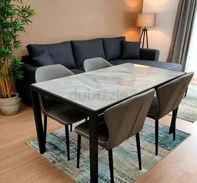 Modern 4-Seater Dining Table with Marble Top and Chairs
