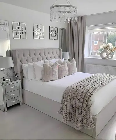 Grey Tufted Wingback Bed Frame