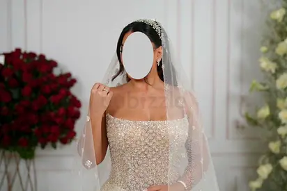 Designer shiny Wedding Dress, with Veil & Gloves - Ready to Wear