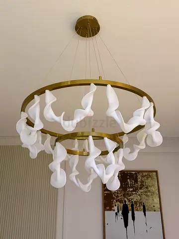 Modern Gold Ring Chandelier with Sculpted White Shades. Used 3-4 months only for the living room.