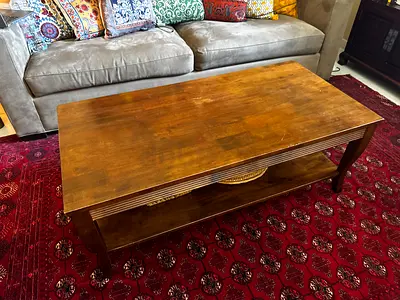 Solid Wood Rectangular Coffee Table with Lower Shelf