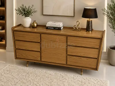 Ebarza Solid Wood 8-Drawer Sideboard / Dresser in Oak Finish