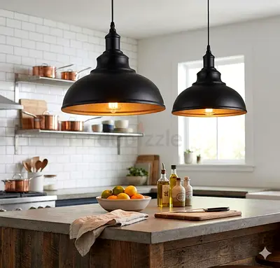 Industrial Black Pendant Light – Vintage Dome Hanging Lamp for Kitchen & Dining