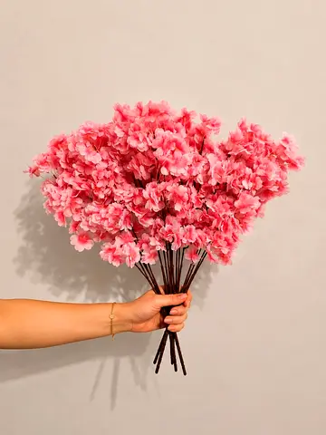 Set of 4 High-Density Artificial Cherry Blossom Bunches — Pink