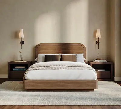 Wood Queen Bed with Matching Nightstands - Modern Minimalist