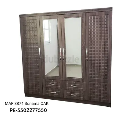 4-Door Sonoma Oak Wardrobe with Mirrors and Drawers