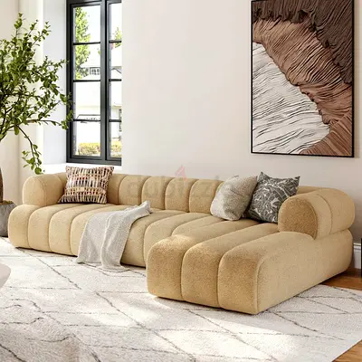 Brand New Beige Modern Modular Sectional Sofa - Comfortable 3-Seater with Chaise