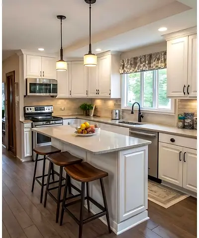 Modern White Kitchen Island with Seating (Includes 3 Stools)
