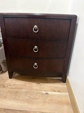 2 bedside table - Dark Wood 3-Drawer Chest with Ring Pull Handles