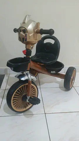 Kids Gold Tricycle with Helmet Front and Storage Basket