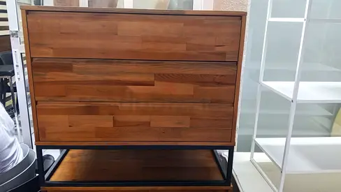 Solid Wood 3-Drawer Dresser with Metal Frame — Excellent Condition