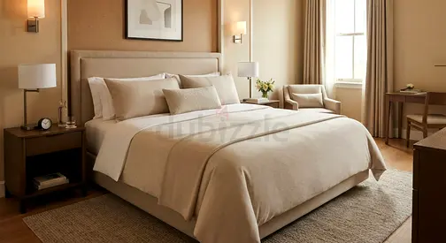 King Size Bed Frame with Headboard - Light Beige